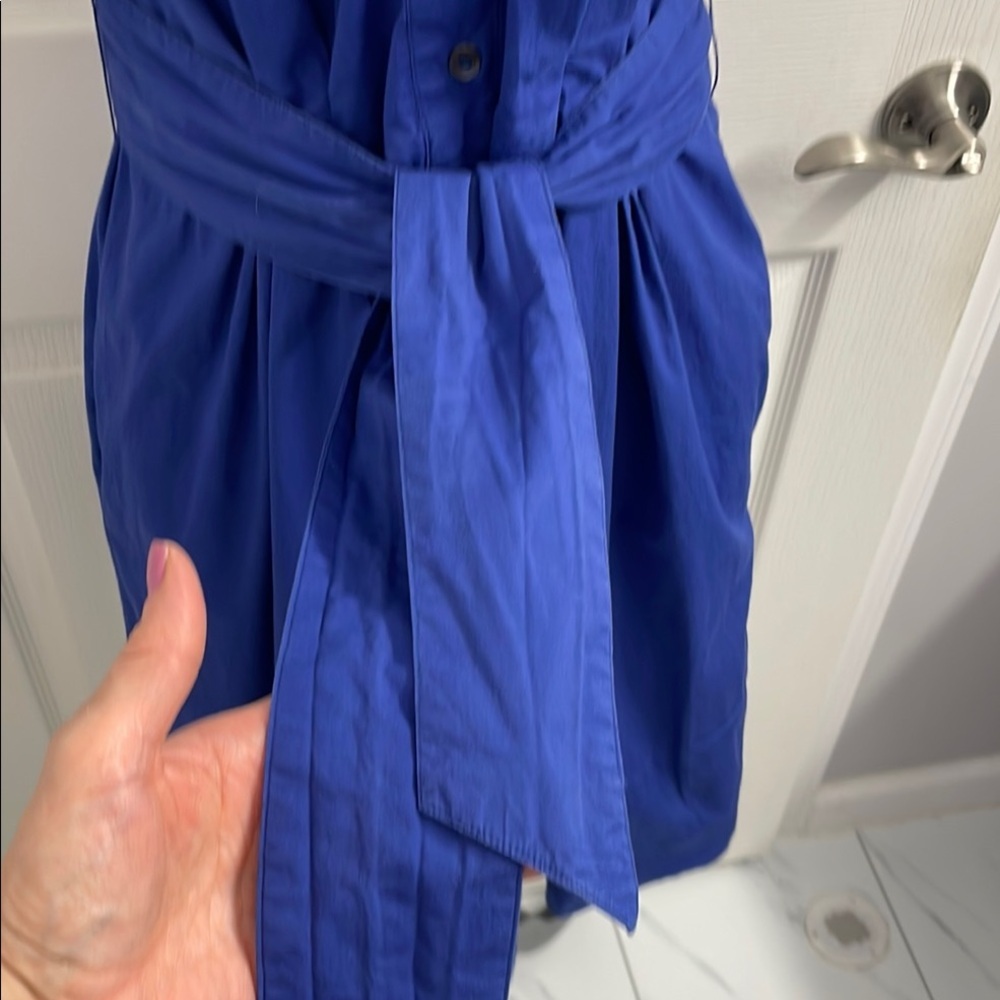 Jacob Blue Buttoned Midi Shirt Dress with Notched Collar & A-Line Skirt - Picture 6 of 15